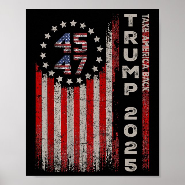 Poster Donald Trump 2025 : l'Amérique doit le drapeau amé (Devant)