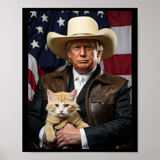 Poster Donald Trump Chemise de chat Cowboy Drapeau améric (Devant)