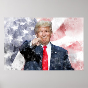 Poster Donald Trump pointant du doigt le drapeau américai