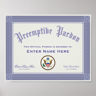 Poster Donald Trump Preemptive Pardon Certification Drôle