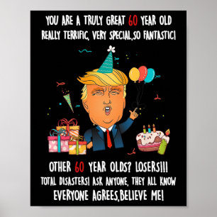 Poster Donald Trump Président Funny 60e anniversaire Trum