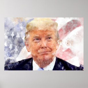 Poster Donald Trump souriant avec le drapeau américain