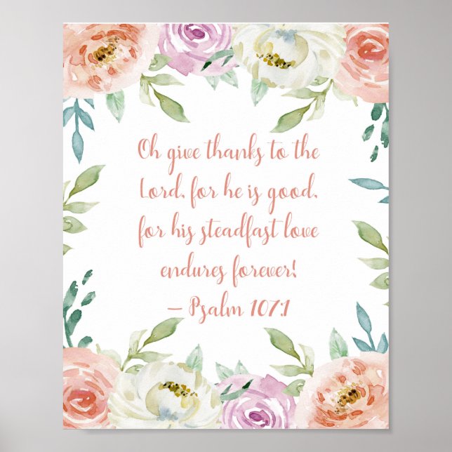 Poster Donner Merci Bible Verse Girl Aquarelle Floral (Devant)