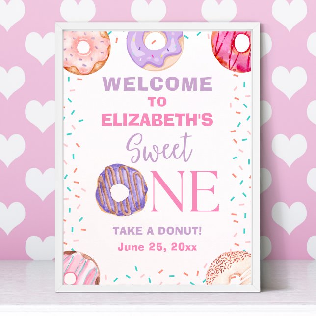Poster Donut Sweet One Birthday Girl Party  (Créateur téléchargé)