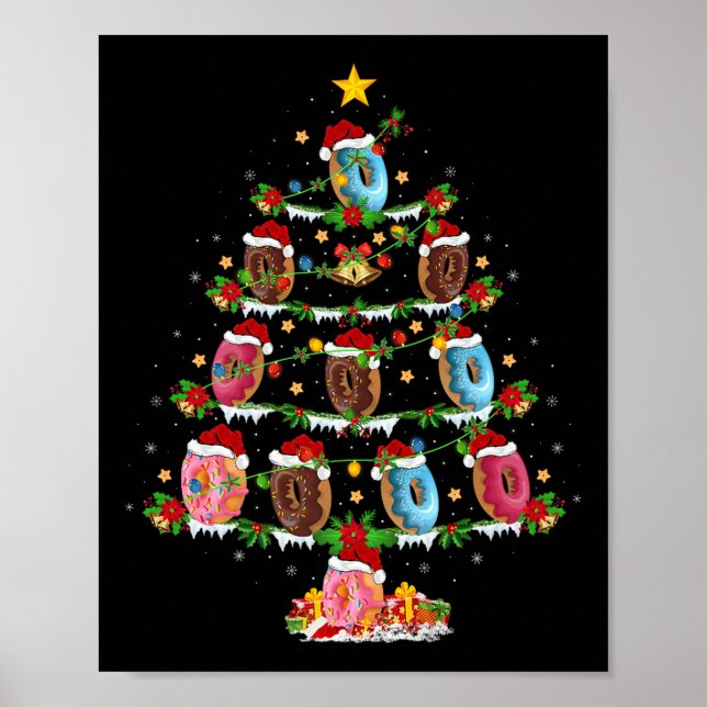 Poster Donuts Christmas Tree Lights Funny Fast Food Donut (Devant)