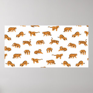Poster Doodle animal tigre japonais sans soudure main vin