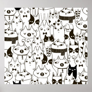 Poster Doodle chats : drôle de motif sans soudure.