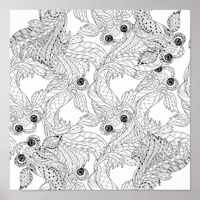 Poster Doodle chinois de poisson 2 (Devant)