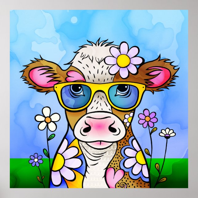 Poster Doodle Cow Portrait (Devant)