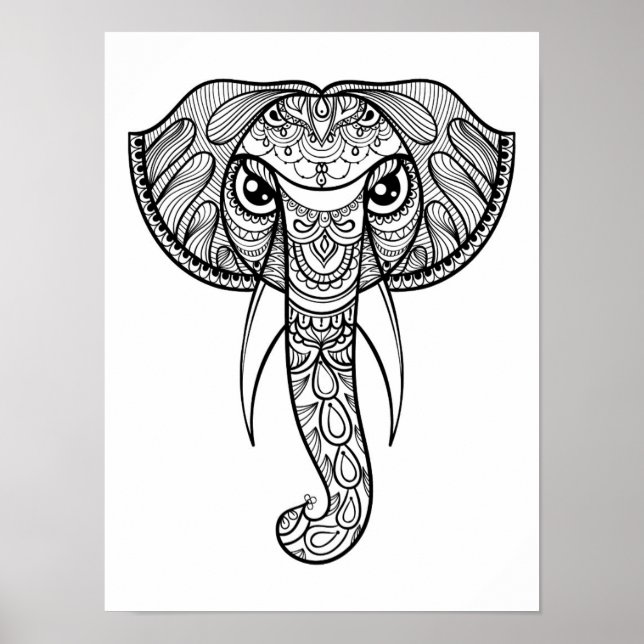 Poster Doodle de tête d'éléphant 3 (Devant)