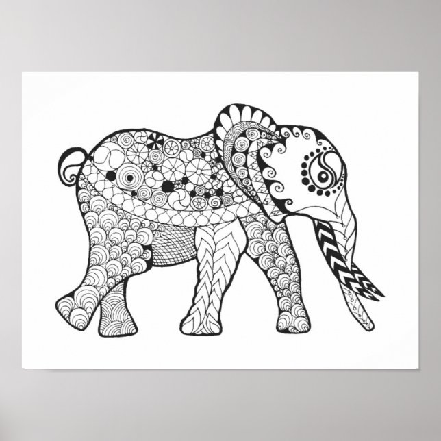 Poster Doodle éléphant 2 (Devant)