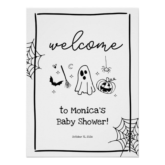 Poster Doodle Halloween Baby Shower Welcome (Devant)