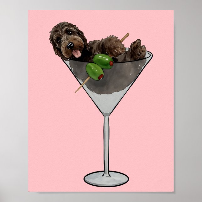 Poster Doodle Martini Chien maman Aquarelle (Devant)