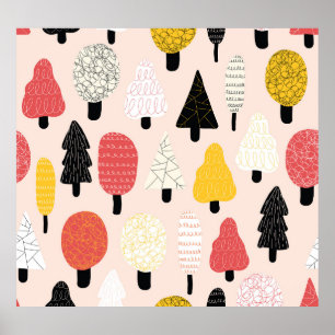 Poster Doodle Trees : Nature Vintage, Abstraite.