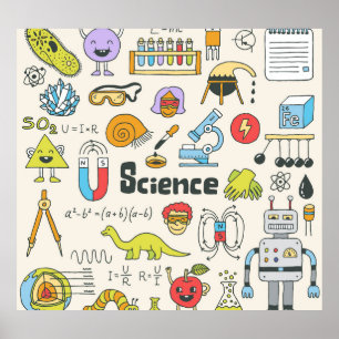 Poster Doodles de science : Ensemble d'écoles à main.