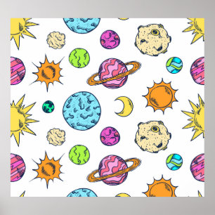 Poster Doodles spatiaux Arrière - plan cosmique