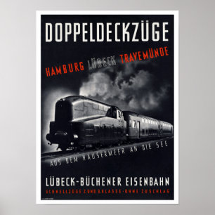 Poster Doppeldeckzuge ~ Voyage ferroviaire Vintage