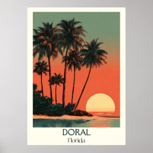 Poster Doral Florida Vintage Palm Sunset Travel Art