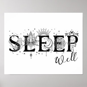 Poster Dormez bien art spirituel mur Stars Lotus lune