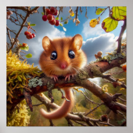 Poster Dormouse de Hazel adorable dans un arbre boisé