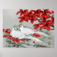 Doses blanches vintages et Feuilles rouges en gris