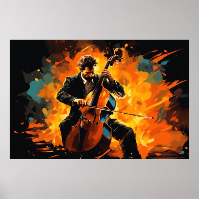 Poster Double Basse Lecteur Musique Peinture Art Abstrait (Devant)
