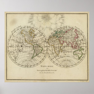 Poster Double carte d'hémisphère