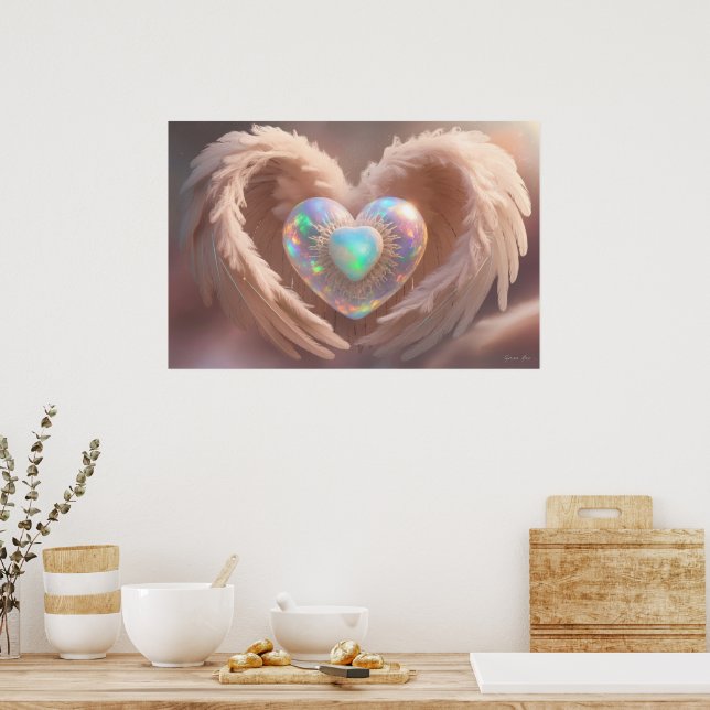 Poster *~* Double Coeur Ange Blanc Ailes AP78 Opale (Cuisine)