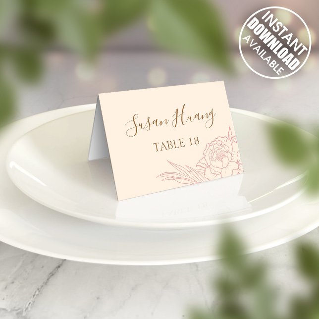 Poster Double Happiness Peony Mariage Place Card (Créateur téléchargé)