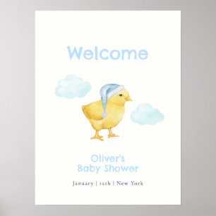 Poster Douce Bienvenue pour la Baby Shower Ciel Bleu Nuag
