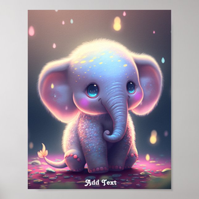 Poster Douce Chambre de Bébé Éléphant Rose Pastel Caprice (Devant)