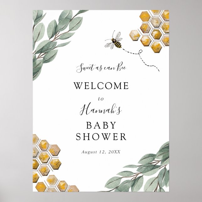 Poster Douce comme peut l'être Eucalyptus Baby Shower Bie (Devant)