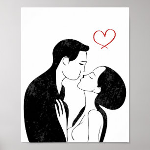 Poster Douce Doodle Amour Coeur Romantique Couple Kiss