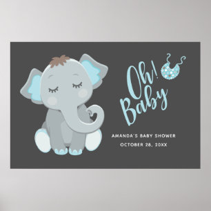Poster Douce Fête Prénatale de Bébé Éléphant Garçon