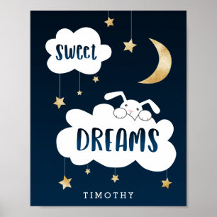 Poster Douce Lapin Rêve Bleu Personnalisé