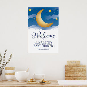 Poster Douce Lune Céleste et Étoiles Baby Shower