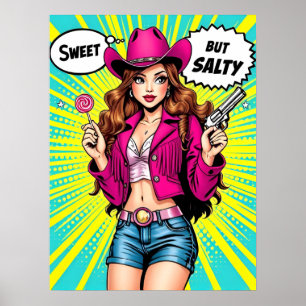 Poster Douce mais salée Cowgirl - Retro Western Pop Art
