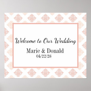 Poster Douce Mariage au Damassé Rose Pêche