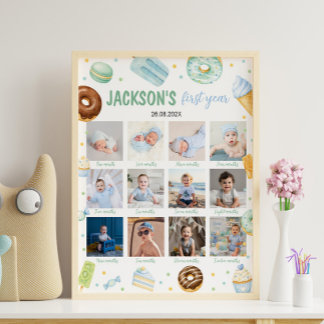 Poster Douce Première Gâteau Donut Pastel Première Année 