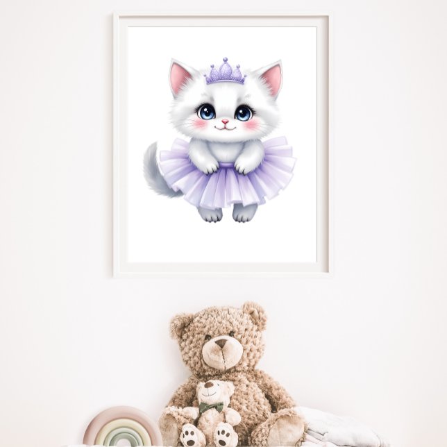 Poster Douce Princesse Chaton Blanc en Tutu Violet Royal (Créateur téléchargé)
