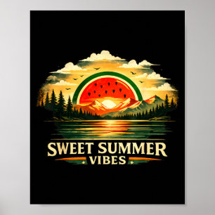 Poster Douces vibrations d'été pastèque coucher de soleil