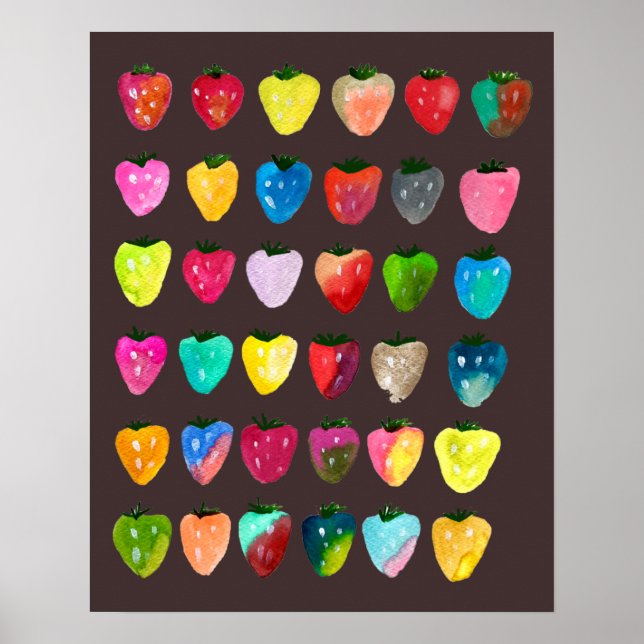 Poster Douceur de fraise mignonne couleur d'aquarelle bla (Devant)