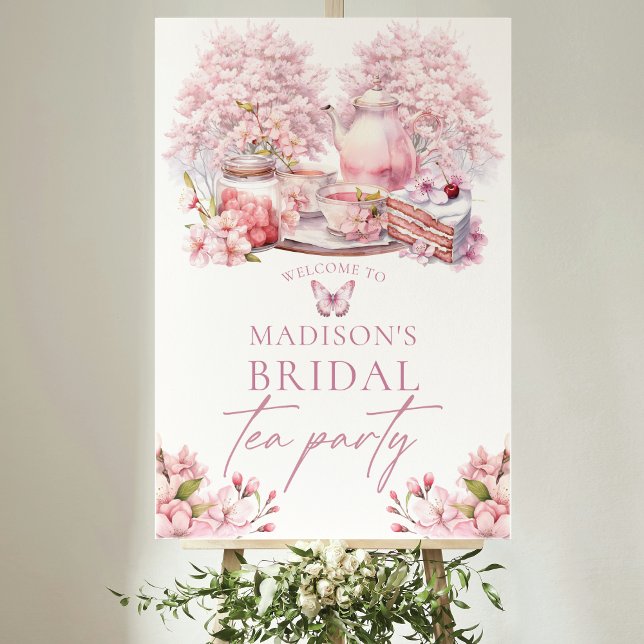 Poster Douche à thé nuptiale cerise en fleurs (Créateur téléchargé)