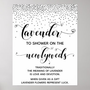 Poster Douche Coeur Confetti Argent avec signe Lavande