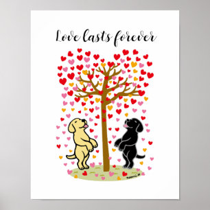 Poster Douche des Coeurs Jaune et Noir Couple Labrador