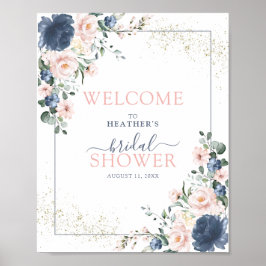 Poster Douche florale rose bleu foncé