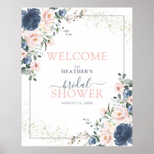 Poster Douche florale rose bleu foncé