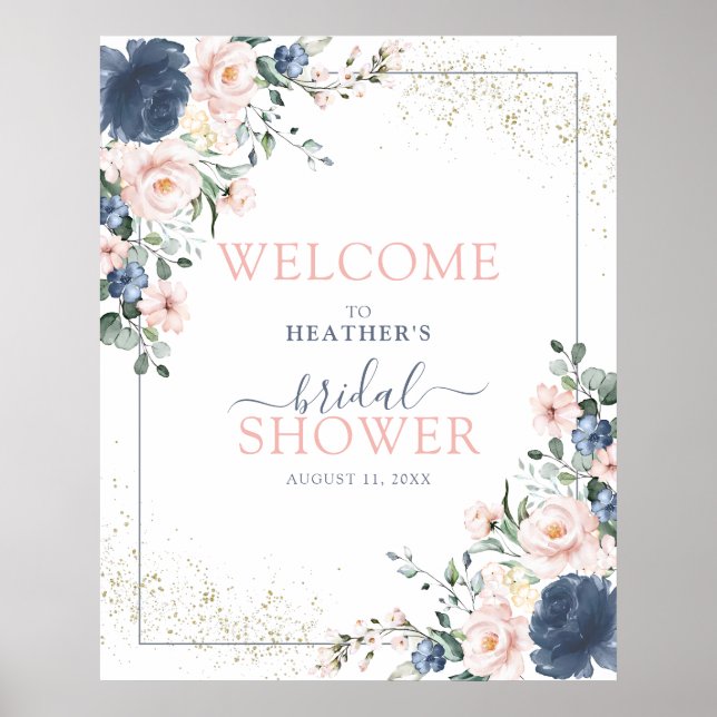 Poster Douche florale rose bleu foncé (Devant)