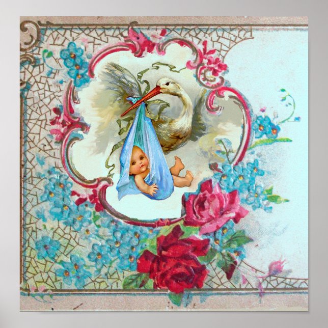 POSTER DOUCHE GARÇON STORK BÉBÉ (Devant)