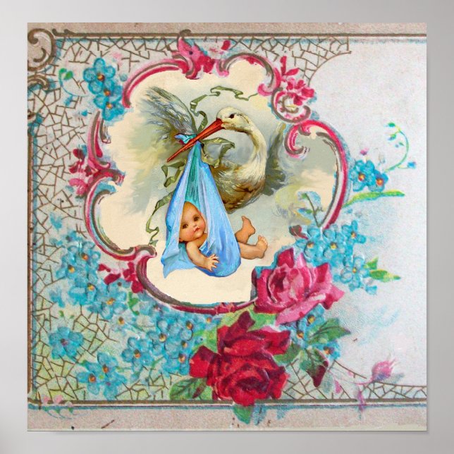 POSTER DOUCHE GARÇON STORK BÉBÉ (Devant)